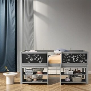 Twin Size Low Loft Bed with Two Movable Shelves and Ladder,with ...