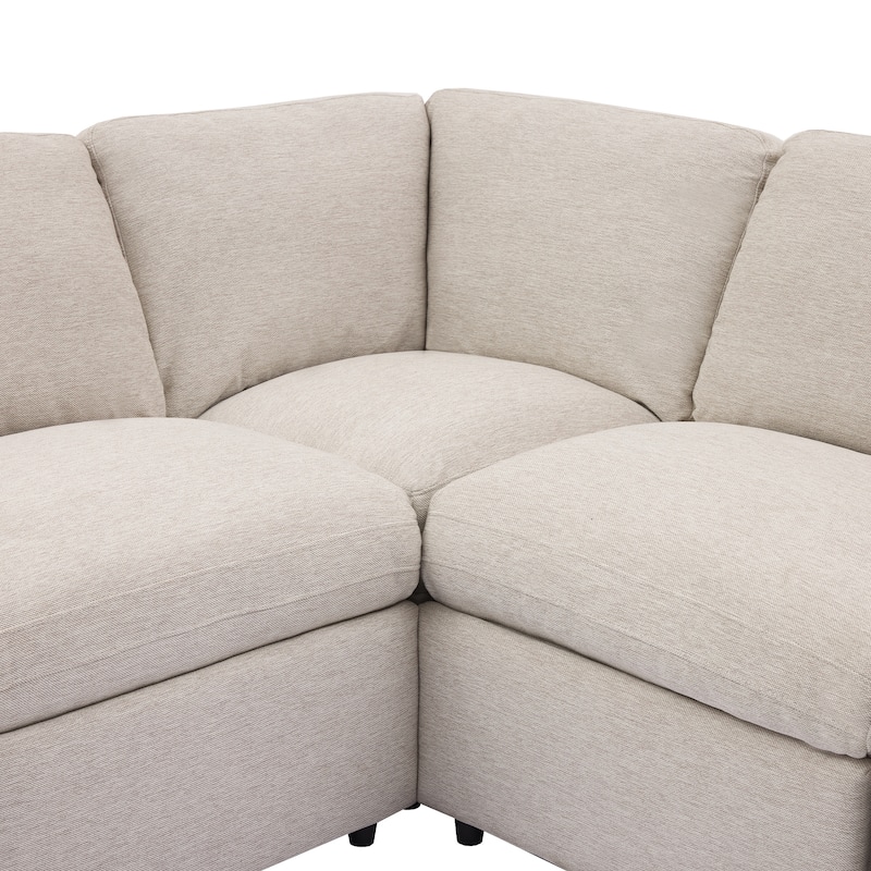 104" Linen Power Recliner Sectional 4-Seat Sofa with Storage, USB Ports and Cup Holders
