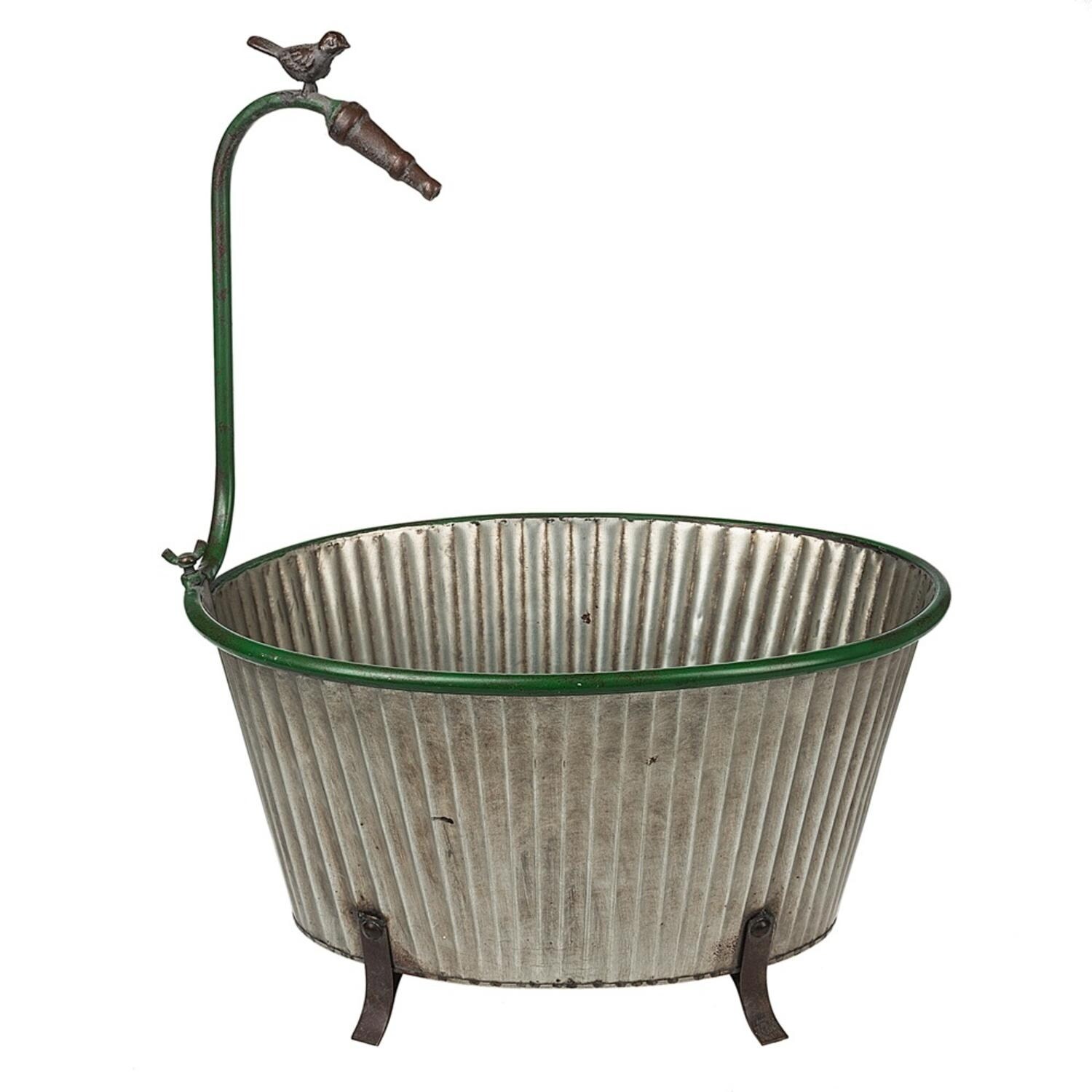 Shop 19 75 Silver And Green Rustic Metal Large Garden Hose Planter With Bird Free Shipping Today Overstock 20982687