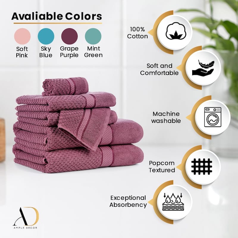 Popcorn Textured Cotton Washcloths 12 x 12 inch by Ample Decor - 10 Pcs