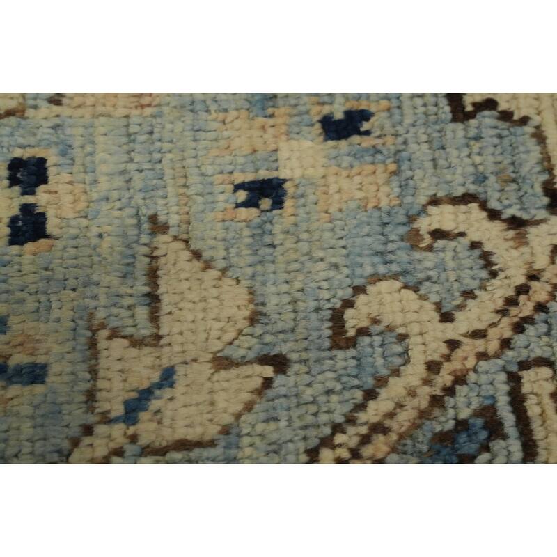 Hand Knotted Oriental Wool Carpet Transitional All-Over Navy Blue & Blues Oushak Area Rug - 7' 0'' X 3' 11''