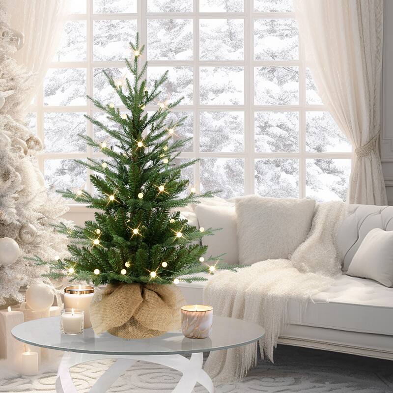 Puleo International 3' Pre-Lit Artificial Christmas Tree in Burlap Sac Base