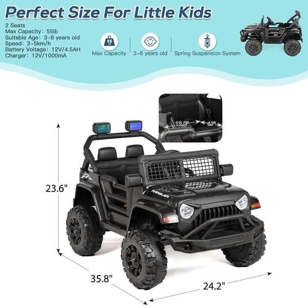 EROMMY Motorized Kids Ride on Jeep Car, 12V 4.5AH Battery Powered Electric Vehicle with 2.4G Remote Control, Light and Music