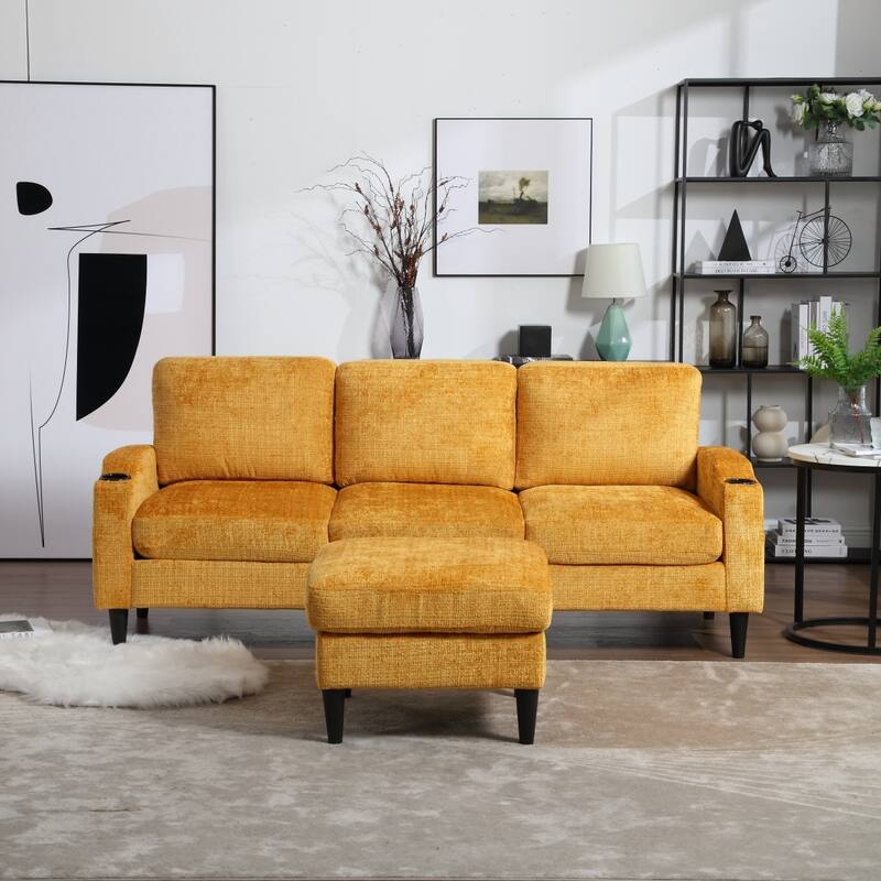 Convertible Sectional Sofa Couch, L-Shape Cozy Sofa Couch Set 4 Seat Sofa Sectional with Storage Ottoman for Living Room