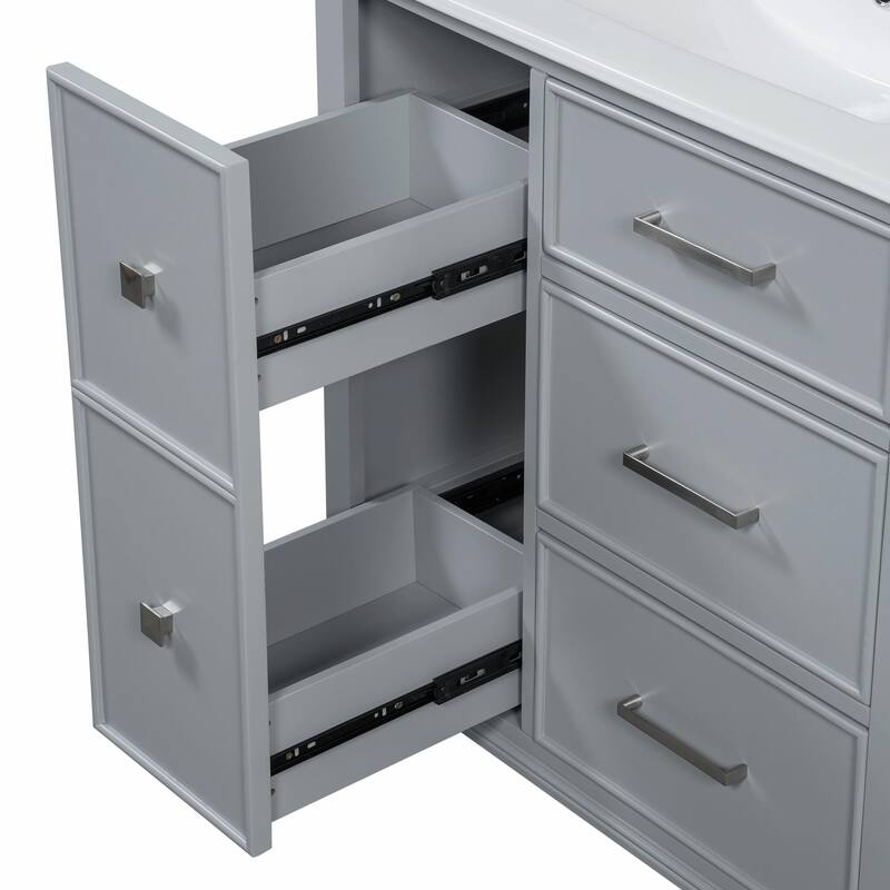 30" Bathroom Vanity with Ceramic Sink, Flip-Out Plumbing Drawer, Soft Close Doors & Drawers