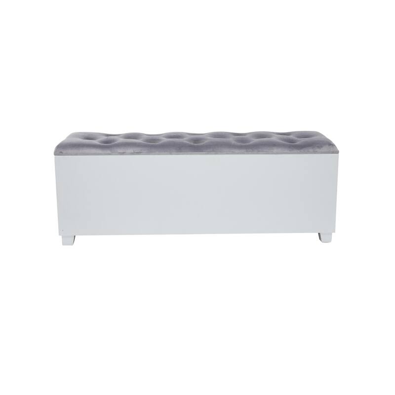 Gray Velvet Mirrored 3 Drawer Room Storage Bench with Upholstered Seat