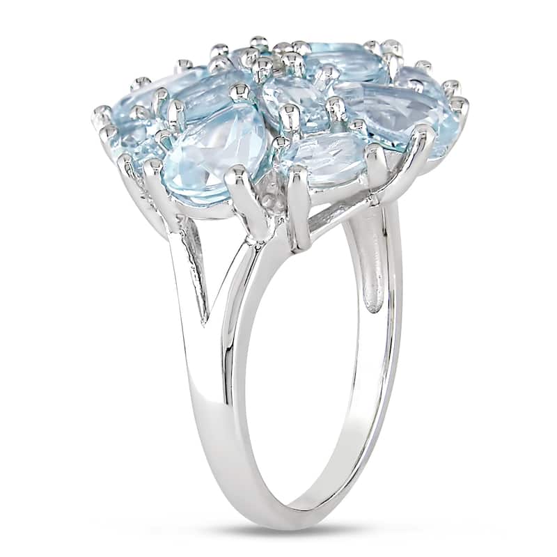 Miadora 6ct TGW Blue and White Topaz Floral Cluster Cocktail Ring in Sterling Silver