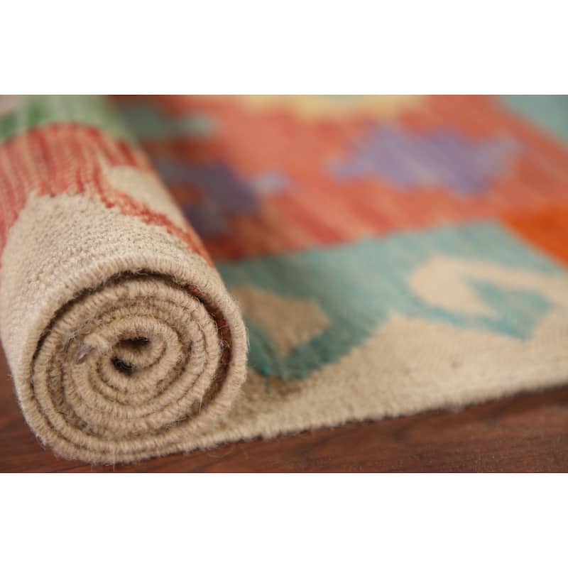 Southwestern Kilim Area Rug Reversible Hand-Woven Wool Carpet - 3'3"x 5'1"