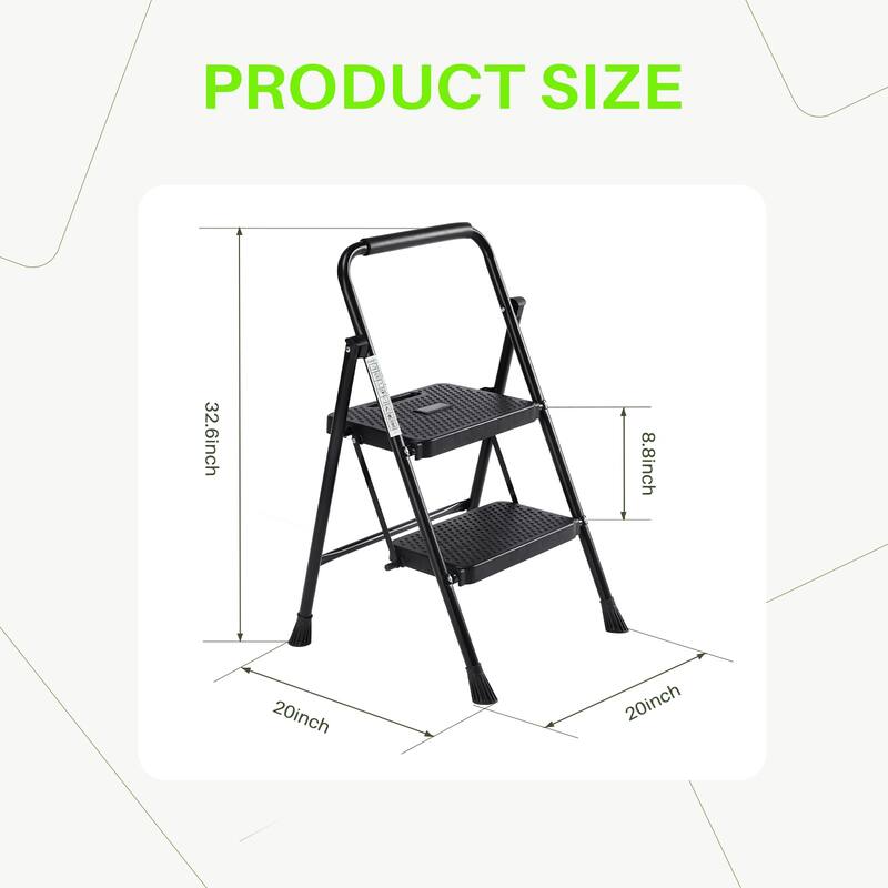 Heavy Duty 2-step Folding Ladder Stool, 800lbs Capacity, Sturdy Portable Step Stool for Home Kitchen and Outdoor