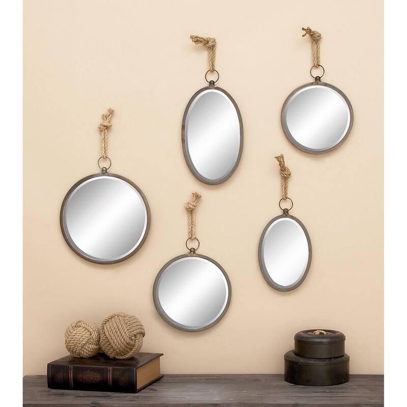 Metal Wall Mirror with Hanging Rope - Set of 5 Gray - Roche River Decor