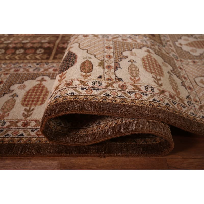 Brown Floral Agra Indian Area Rug Handmade Wool Carpet - 9'2" X 11'10"