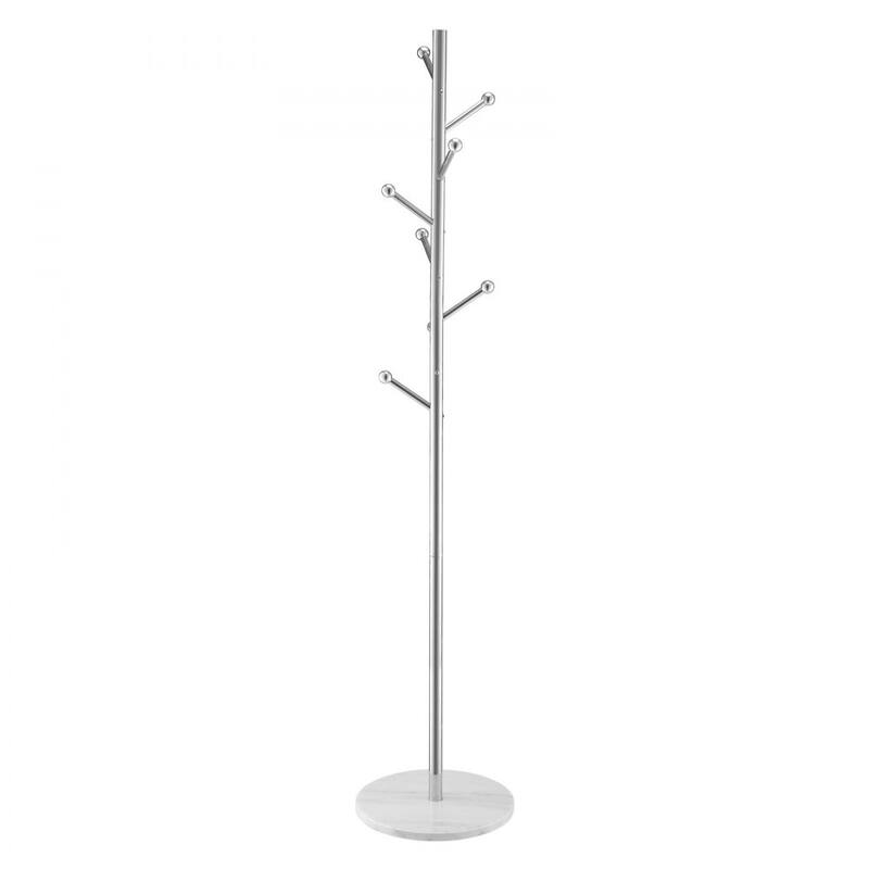 8-Hook Freestanding Coat Rack with Stainless Steel Frame and Marble Base for Home Organization - 14.57” x 14.57” x 68.11”