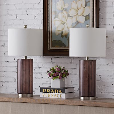 25.5" Blue/Nickel Bedside Table Lamp Set (Set of 2)