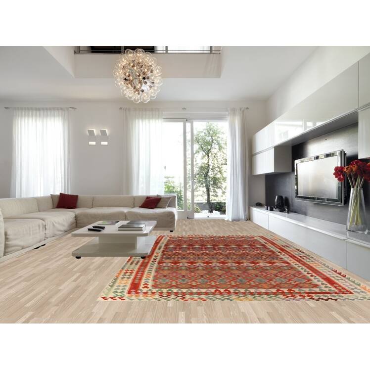 Geometric Kilim Oriental Large Rug Flatweave Tribal Wool Carpet - 10'2"x 16'0"