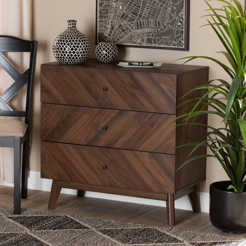 Hartman Mid-Century Modern Walnut Finished Wood 3-Drawer Storage Chest