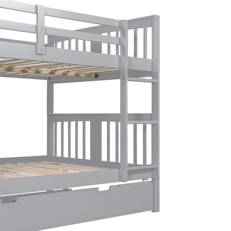 Full over Full Bunk Bed with Twin Size Trundle and Ladder-Gray