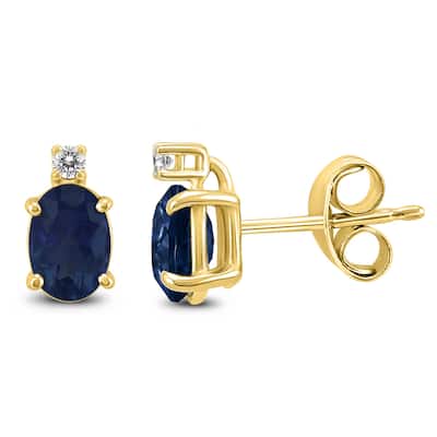 Marquee 14K Yellow Gold 5x3MM Oval Sapphire and Diamond Earrings