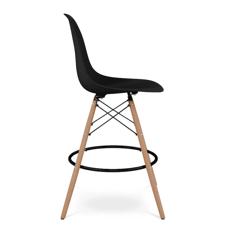 HomeRoots 28" Black And Brown Heavy Duty Plastic And Solid Wood Counter Height Bar Chair