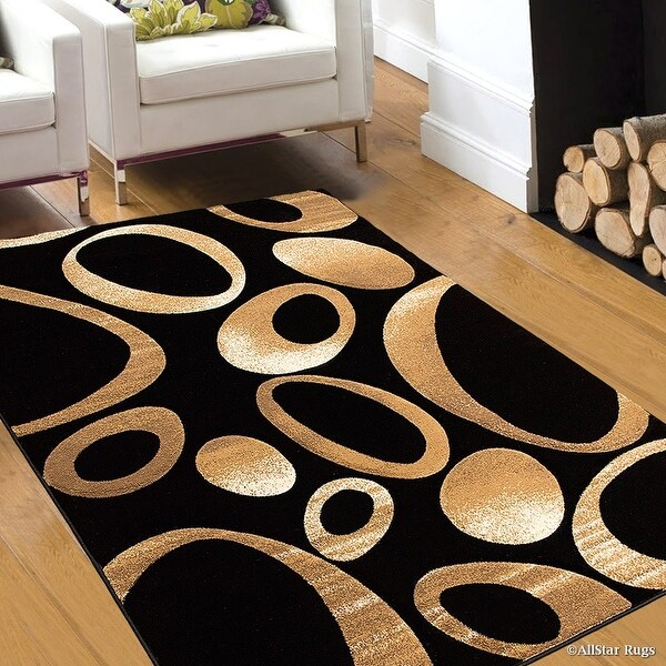 Allstar Rugs Black Carved Circles Modern Geometric Area