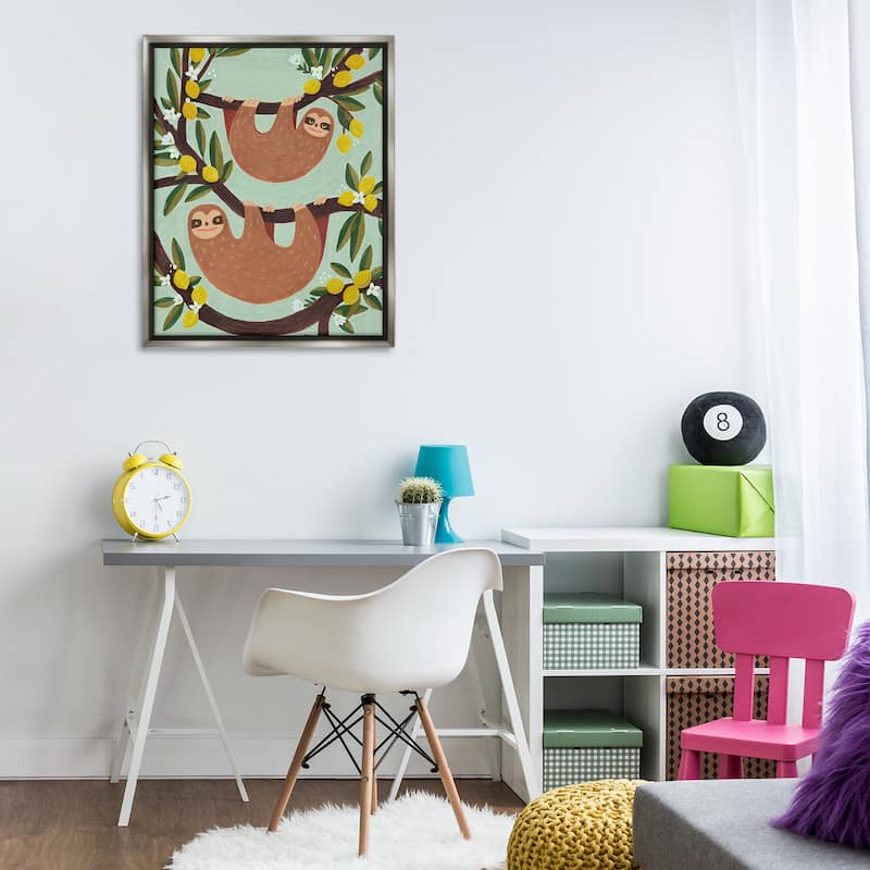 Stupell Hanging Sloths from Lemon Tree Framed Floater Canvas Wall Art Design By Irene Chan