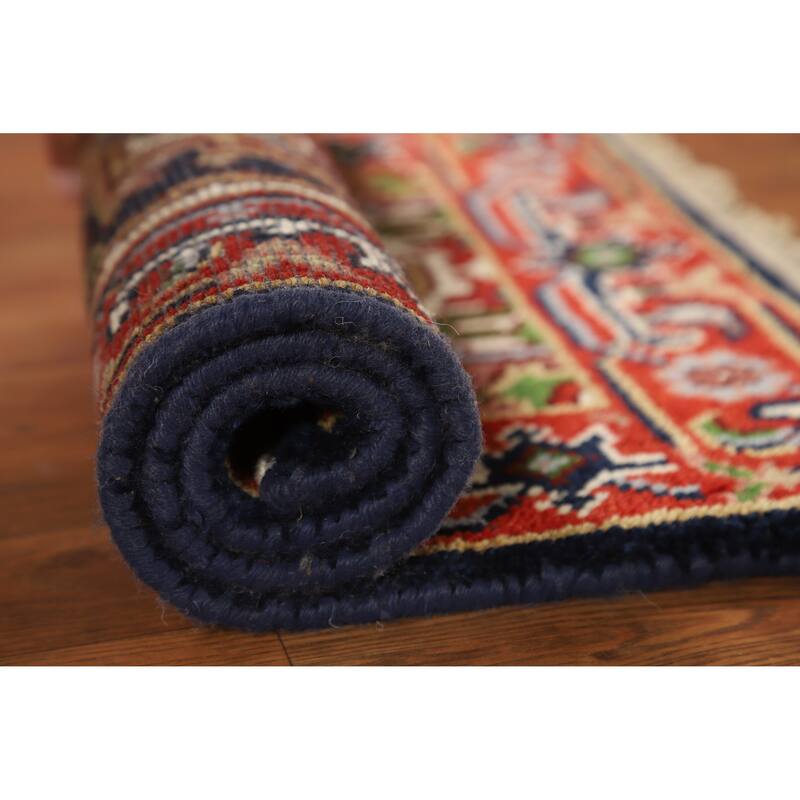 Hand Knotted Oriental 100% Wool Carpet Traditional Medallion Navy Blue & Blues Heriz (serapi) Area Rug - 3' 0'' X 2' 0''