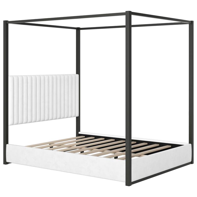 GDFStudio - Modern Upholstered Velvet Canopy Platform Bed with Metal Frame