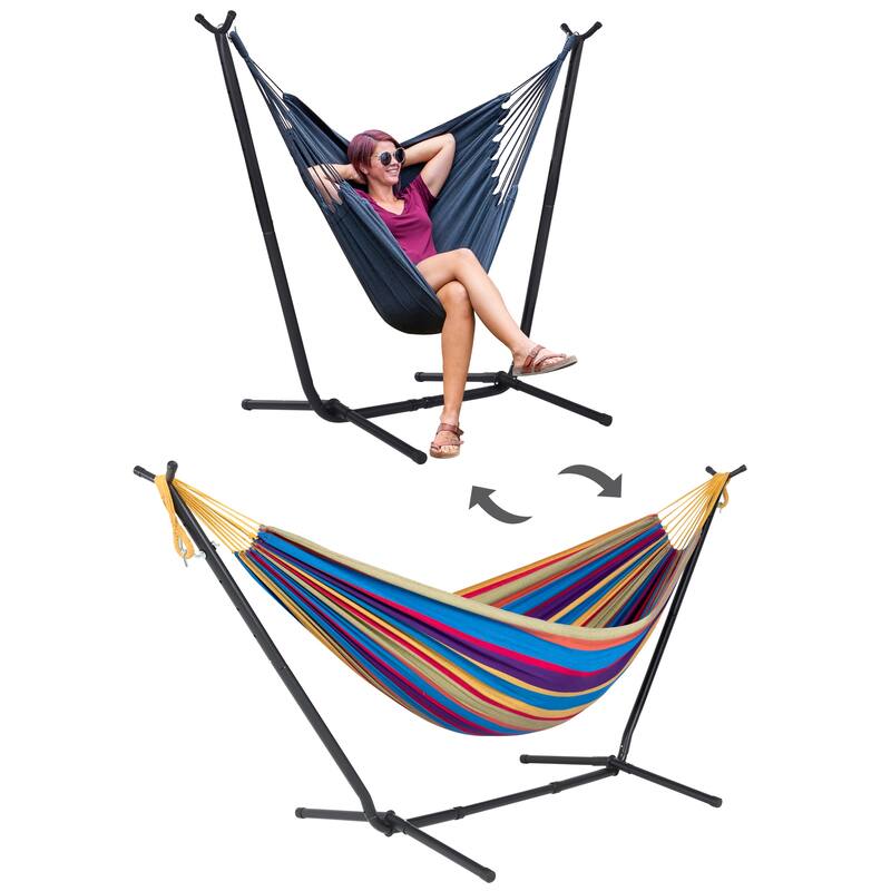10.7 ft. 2-Person Brazilian-Style hammock with Stand - Convertible - Purple Striped