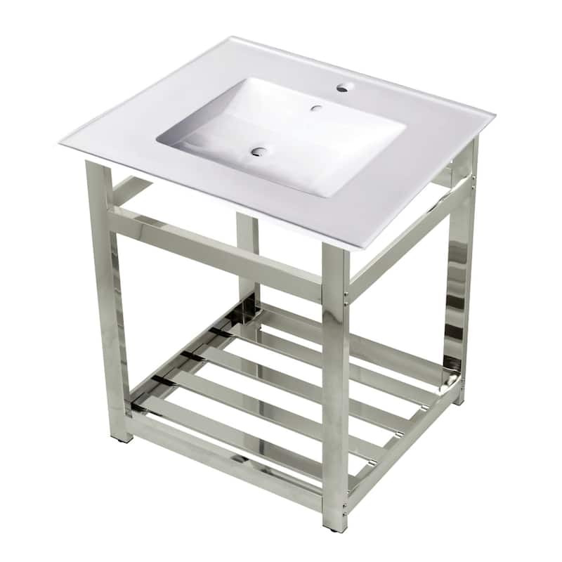 Kingston Brass 25" Wide Ceramic Console Sink - White / Polished Nickel