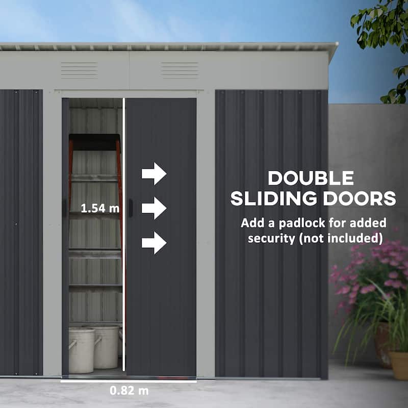 7' x 4' Metal Lean to Garden Shed with Double Sliding Doors