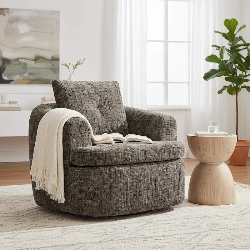 Plush 360° Swivel Barrel Accent Chair with Deep Cushioning by Harper&Bright Designs