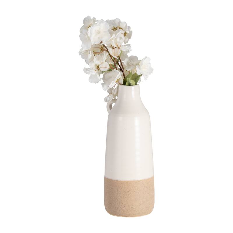 Sagebrook Home Accent White and Tan Neutral Vase, Artisanal Design, Elegant Decor Piece