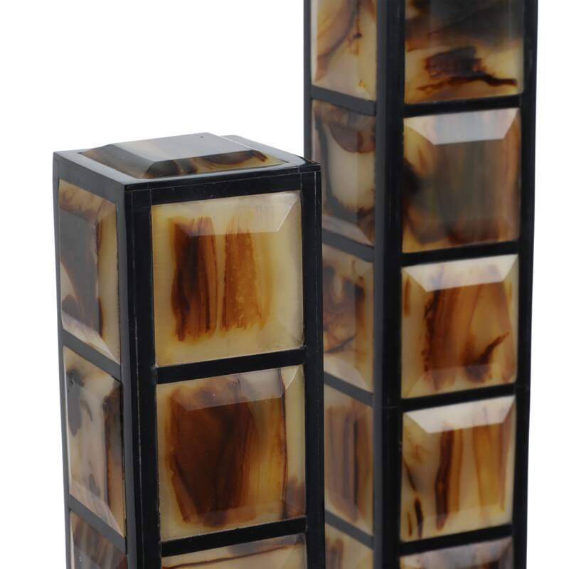 Resin Geometric Column Sculptures with Rectangle Base (Set of 2) - 6" x 6" x 21"