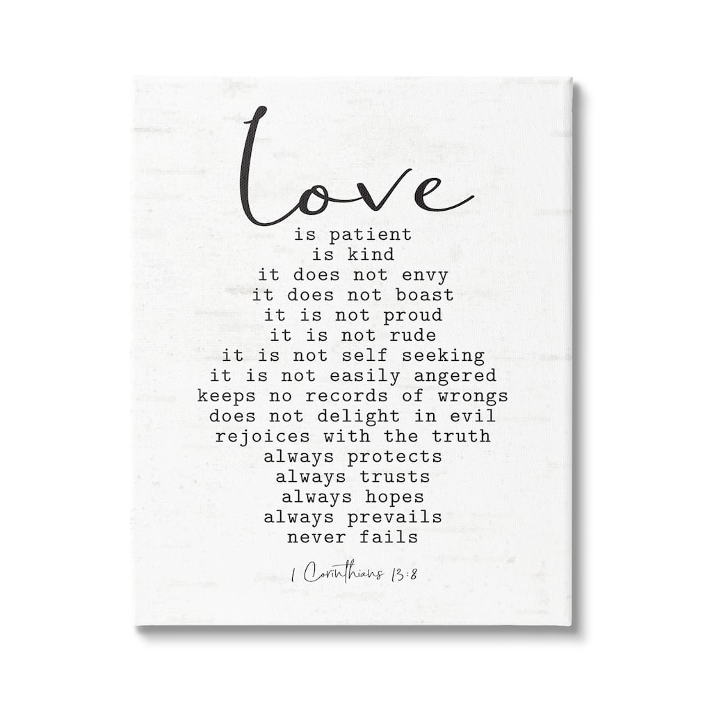 Stupell Love Is.. Spiritual Scripture Inspirational Religious Sentiment Canvas Wall Art, Design by Lettered and Lined