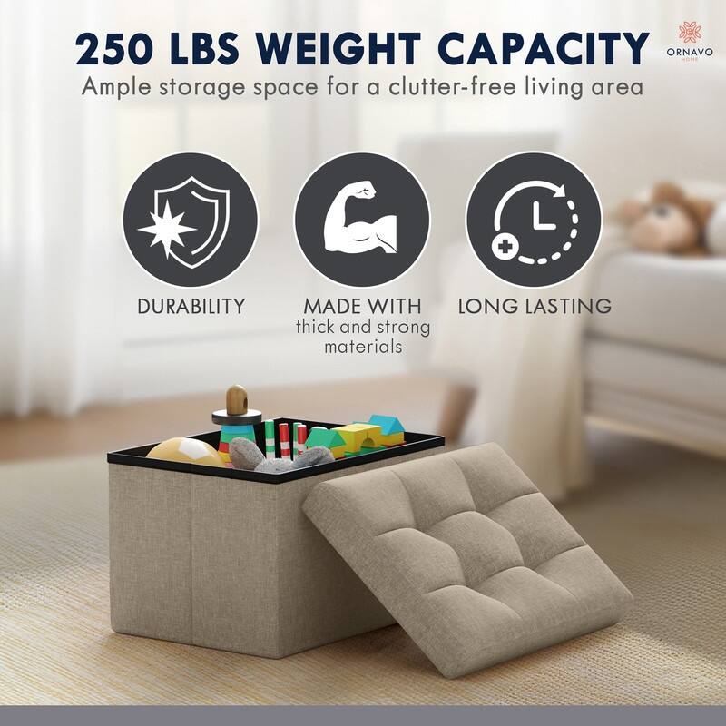2 Pack Small Rectangle Foldable Storage Ottoman
