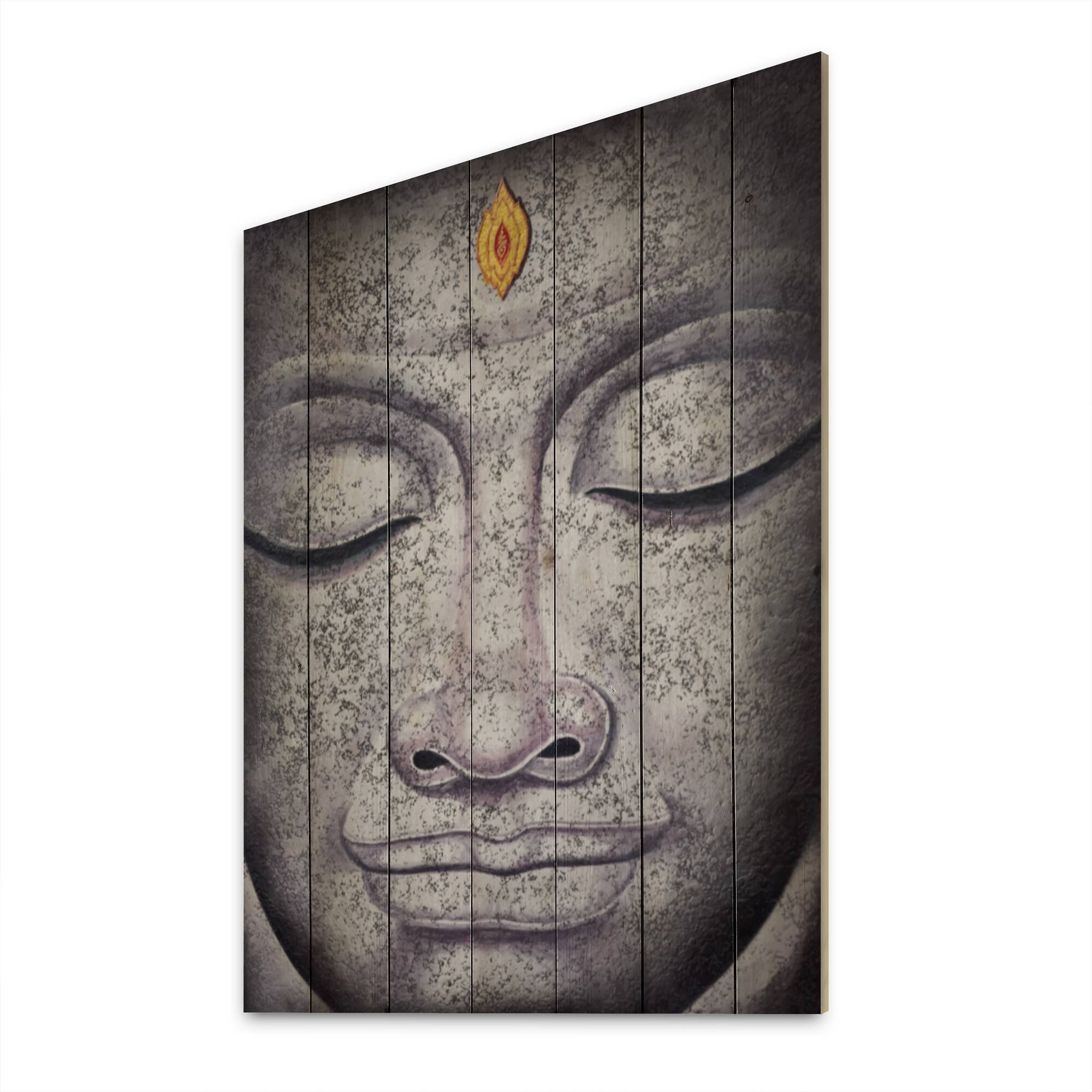 Designart 'Vintage Buddha Face' Vintage Wood Wall Art Panels Natural Pine Wood Bed Bath