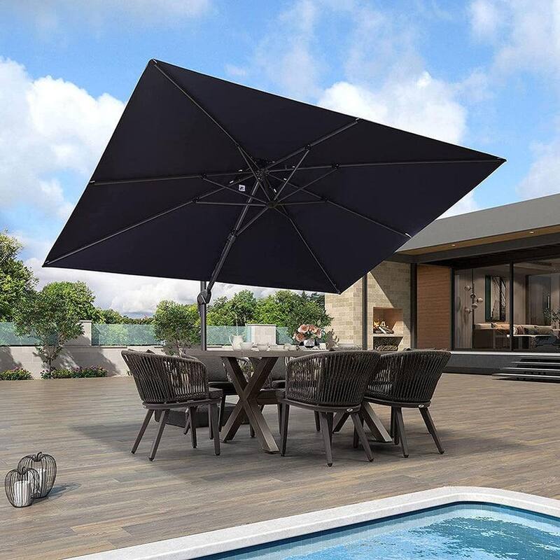 PURPLE LEAF Premium Rectangular Patio Cantilever Umbrellas with Tilt-and-Crank with Base