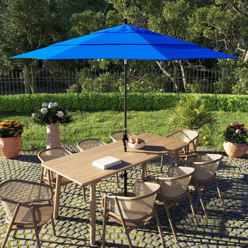 California Umbrella 11' Rd. Alum/Fiberglass Rib Patio Umb,Crank Lift/Collar Tilt, Dbl Wind Vent, Black Finish, Sunbrella Fabric - Pacific Blue