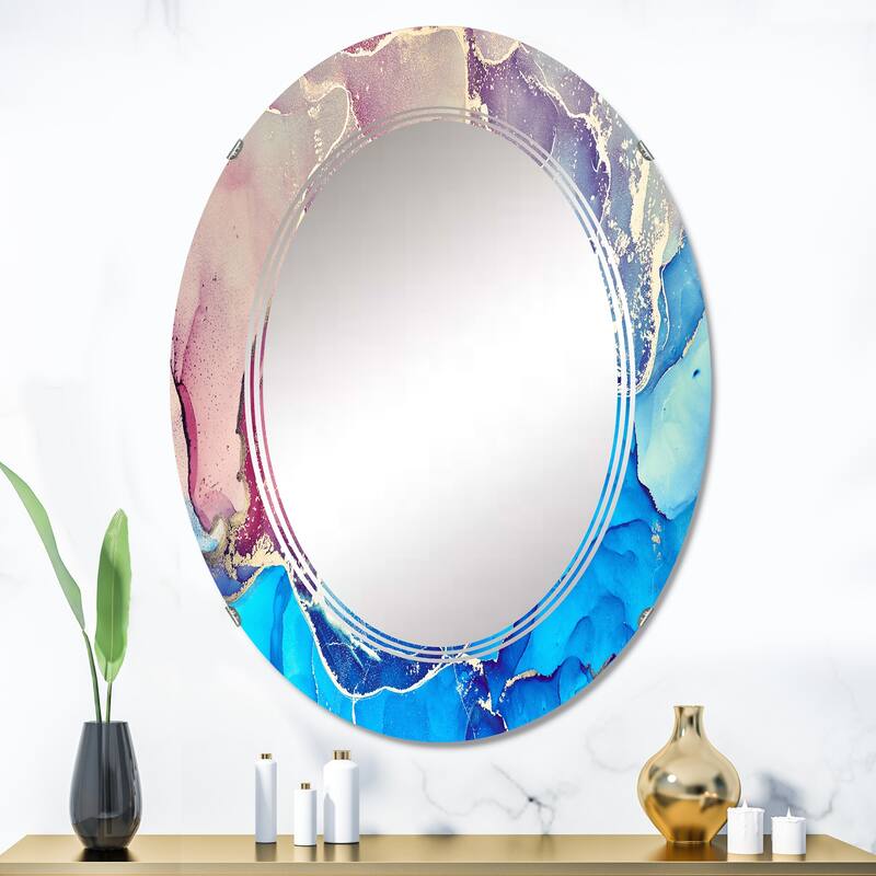 Designart 'Blue And Purple Liquid Art I' Printed Modern Wall Mirror - 24in.x36in.