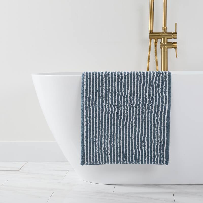 Becky Cameron 100% Cotton Pinstripe Patterned Bath Mat - 24" x 17" - Navy