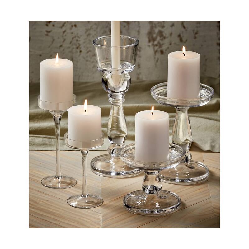 Lana Clear Glass Reversible Taper and Pillar Candle Holder Large, 5.9L x 5.9W x 8.1H inches