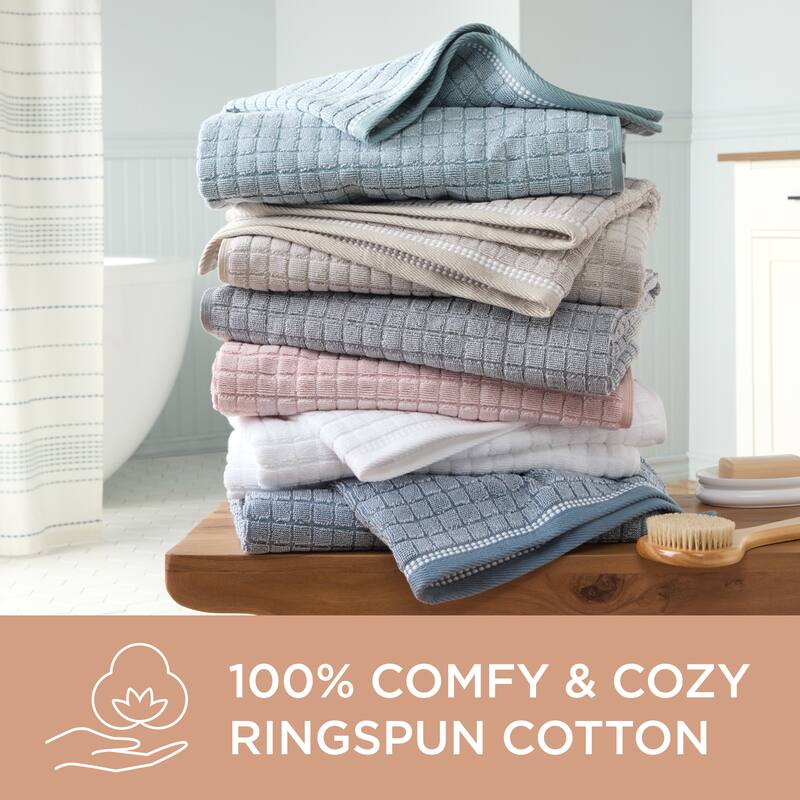 TOWN & COUNTRY EVERYDAY 4-Piece Textured Windowpane Bath Towel Set - 30"x58"