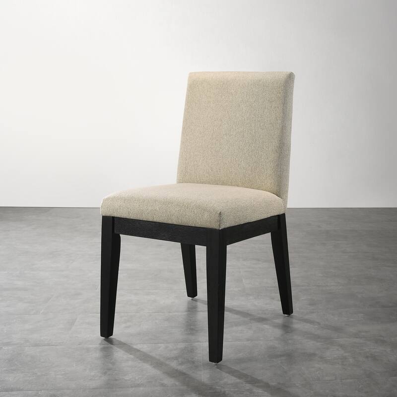 Modern Solid Wood Dining Chairs with Fabric Seats and Rubberwood Legs, for Dining Rooms, Set of 2, Beige