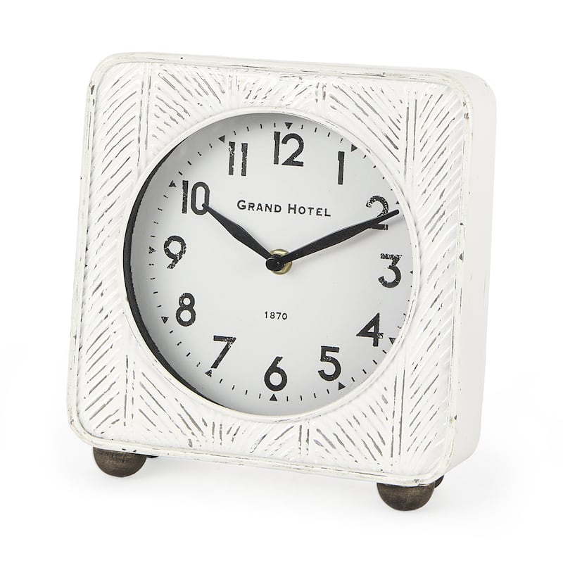 HomeRoots 9" White Iron Square Table Clock - 8.00 in. x 8.75 in. x 2.75 in.