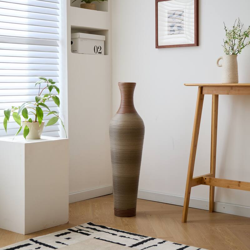 Hand-Woven PVC Rattan Floor Vase