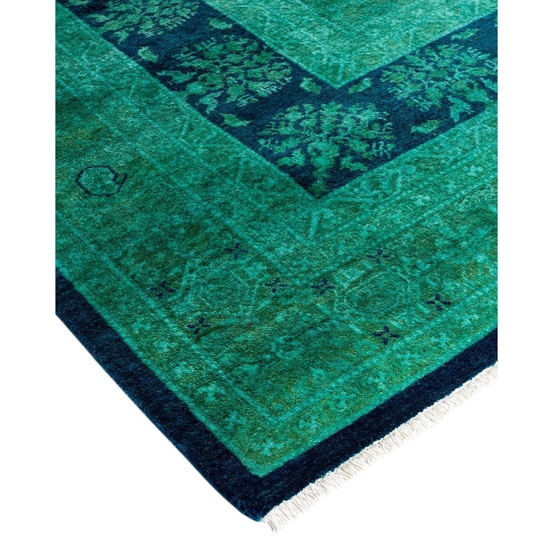 Fine Vibrance, One-of-a-Kind Hand-Knotted Area Rug - Green, 9' 2" x 11' 9" - 9' 2" x 11' 9"