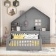 preview thumbnail 39 of 47, Wood Montessori Floor House Bed with Window & Bedside Drawers, Kids Platform Bed with Shelves & a Set of Sockets and USB Port