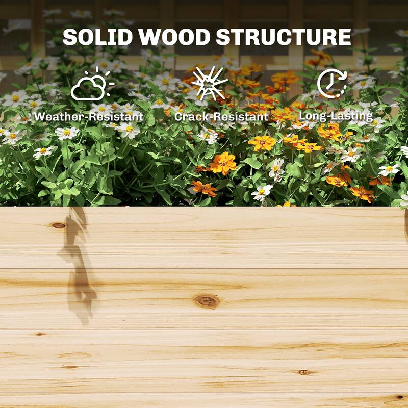 Outsunny Wooden Raised Garden Bed with Trellis and Roof, Elevated Outdoor Planter Box with 2 Shelves,Natural