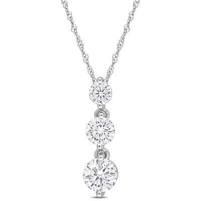 Miadora 1 2/5ct DEW Moissanite Graduated Three-Stone Drop Necklace in Sterling Silver
