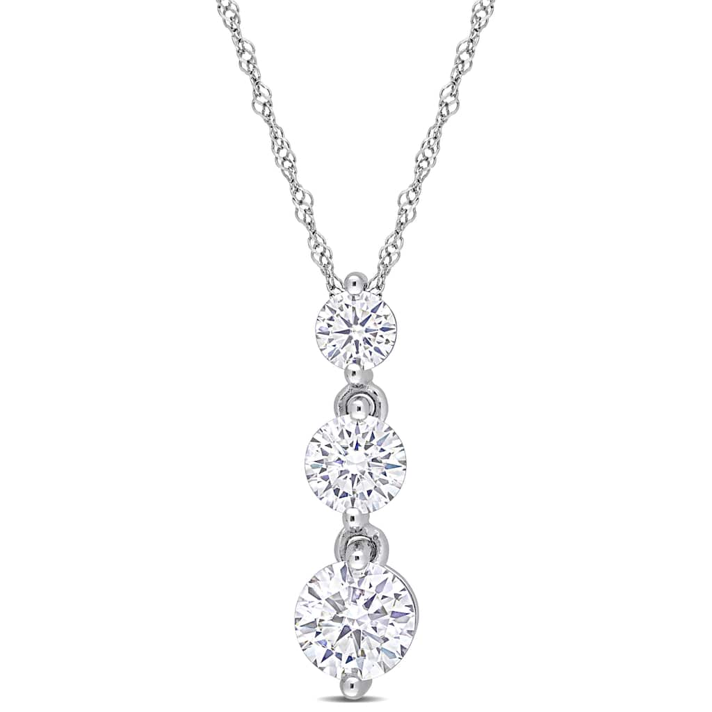 Miadora 1 2/5ct DEW Moissanite Graduated Three-Stone Drop Necklace in Sterling Silver