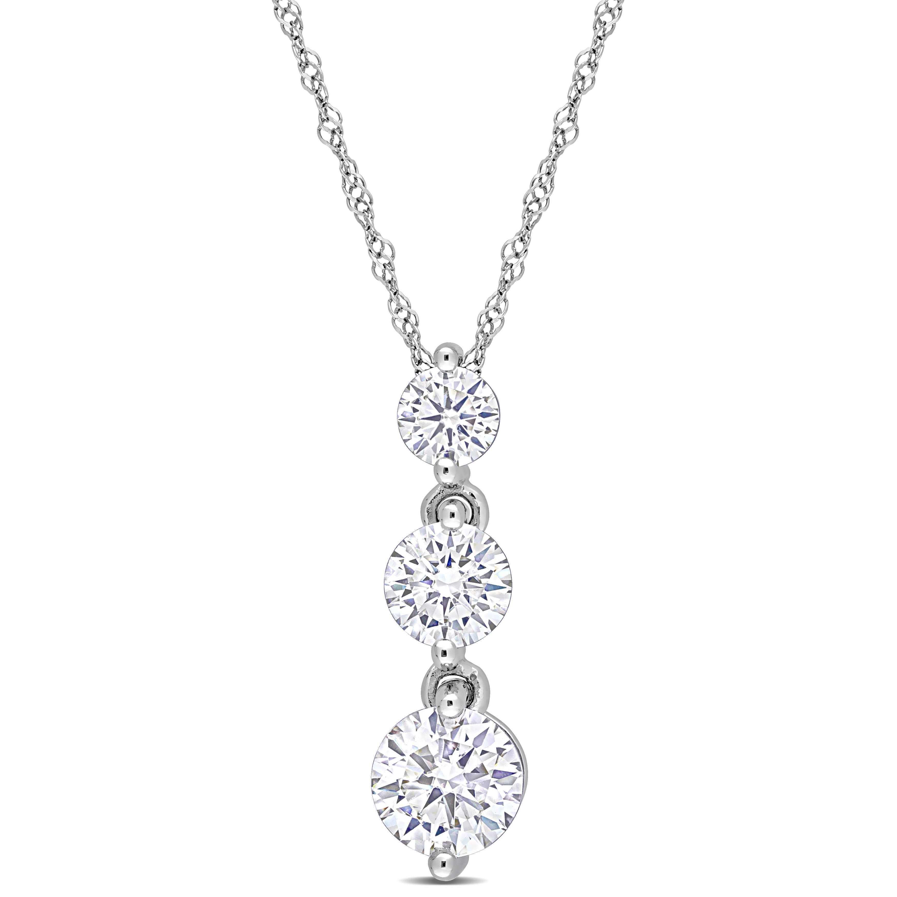 Miadora 1 2/5ct DEW Moissanite Graduated Three-Stone Drop Necklace in Sterling Silver